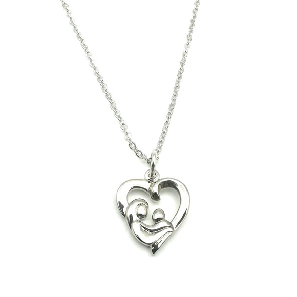 Silver Mother and Child in the Shape of a Heart - Picture 5 of 6